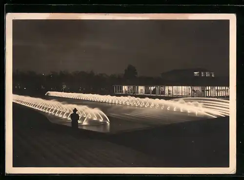 AK Stuttgart, Ausstellung Reichsgartenschau 1939, Nachtstimmung bei den Wasserspielen
