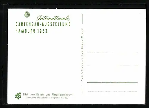 AK Hamburg, Internationale Gartenbau-Ausstellung 1953, Blick vom Rosen- und Ritterspornhügel