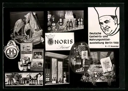 AK Berlin, Deutsche Gastwirts- und Nahrungsmittelausstellung 1968, Spirituosen der Firma Noris Privat