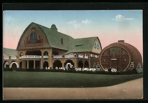 AK Leipzig, Internationale Bauchfachausstellung 1913 - Bayerische Bierhalle mit Riesenfass