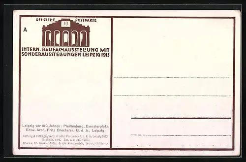 Künstler-AK Leipzig, Intern. Baufachausstellung mit Sonderausstellungen 1913, Pleissenburg, Exerzierplatz