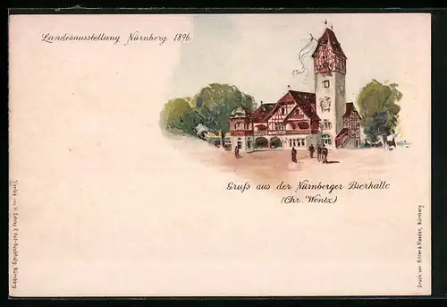 Lithographie Nürnberg, Landes-Ausstellung 1896, Nürnberger Bierhalle