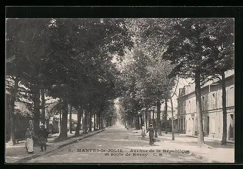 AK Mantes-la-Jolie, Avenue de la Republique et route de Rosny, Strassenpartie