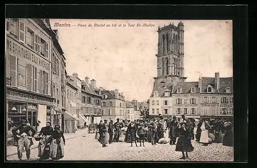 AK Mantes, Place du Marché au blé et la Tour St.-Maclou