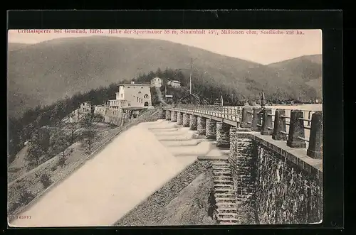 AK Gemünd /Eifel, Die Urfttalsperre, Höhe der Sperrmauer 58 m