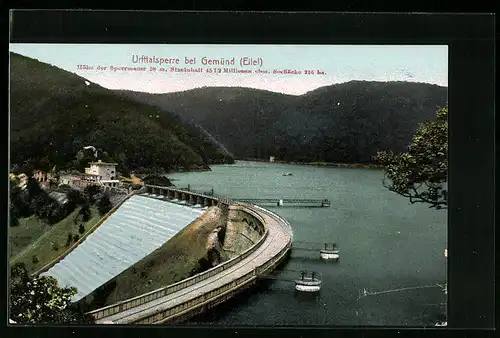 AK Gemünd /Eifel, Die Urft-Talsperre aus der Vogelschau