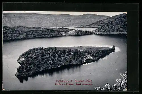 AK Gemünd /Eifel, Die Urfttalsperre, Partie zum Urftsee, Insel Krumenaul