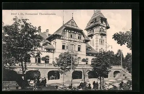 AK Hof i. B., Restaurant Theresienstein mit Garten