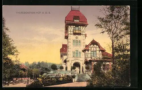 AK Theresienstein /Hof, Fachwerkhaus bei Abendrot