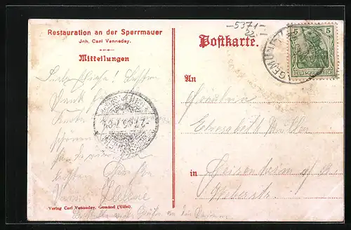 AK Gemünd /Eifel, Die Urfttalsperre, Hauptansicht