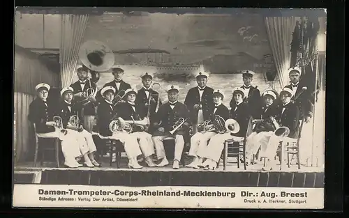 AK Damen-Trompeter-Corps Rheinland-Mecklenburg, Bühnenbild, Dir. Aug. Breest