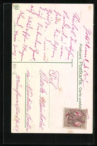 AK Nach der Trauung, Braut vermöbelt ihren Ehemann, frauenfeindlicher Humor