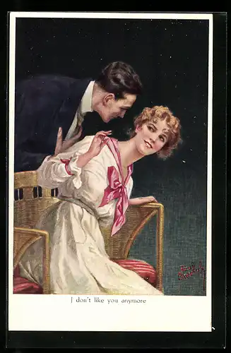 Künstler-AK Ruab Gnischaf: I don`t like you anymore, Frau weicht einem Mann aus