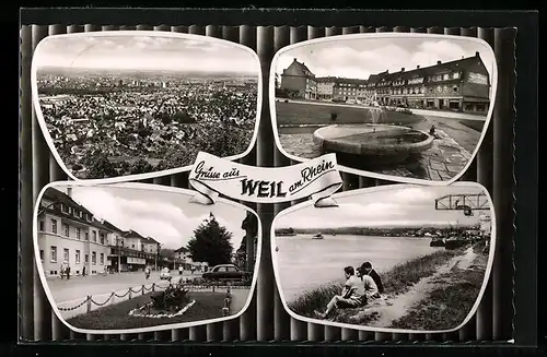 AK Weil am Rhein, Brunnen, Ufer, Teil -und Gesamtansicht