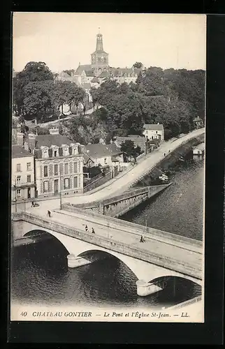 AK Chateau-Gontier, le Pont et l`Église St-Jean