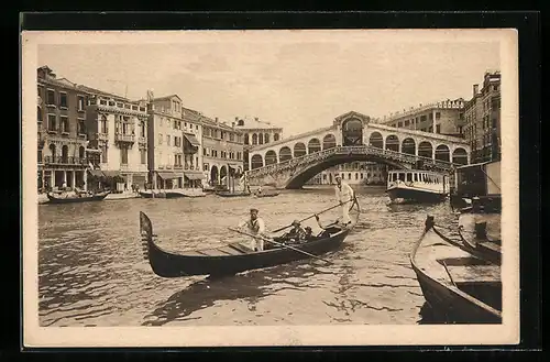 AK Venezia / Venedig, Rialtobrücke und Gondel