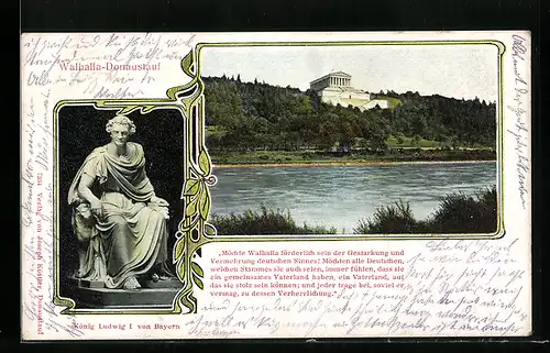 AK Donaustauf, Walhalla und Figur König Ludwig I. von Bayern