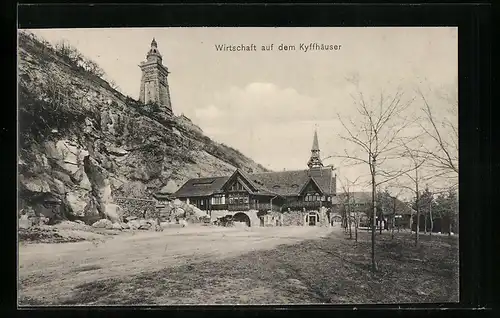 AK Kyffhäuser, Aussenansicht von der Wirtschaft mit Kaiser Wilhelm-Denkmal