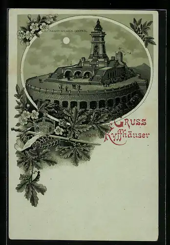 Mondschein-Lithographie Kyffhäuser, Kaiser-Wilhelm-Denkmal