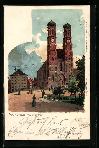 Lithographie München, Blick zur Frauenkirche