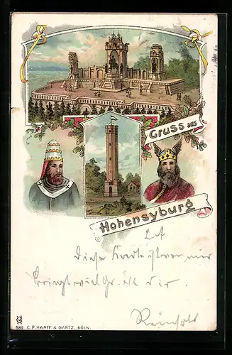 Lithographie Hohensyburg, Denkmal, Turm