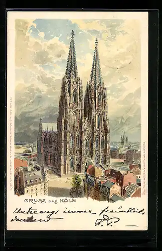AK Köln, Dom mit Stadtansicht