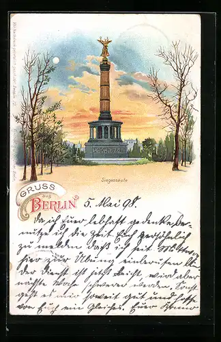 Lithographie Berlin, Blick zur Siegessäule