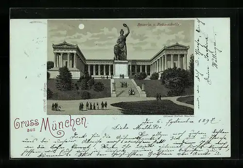 Mondschein-Lithographie München, Bavaria und Ruhmeshalle