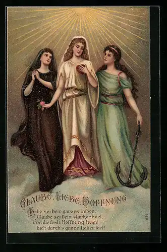 AK Drei Frauen als Verkörperung des Glaubens, der Liebe und der Hoffung