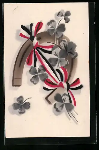 AK Hufeisen mit Schleifen und Kleeblättern