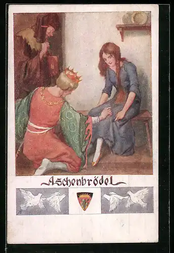 AK Deutscher Schulverein Nr. 564: Aschenbrödel, Der Prinz mit dem Schuh