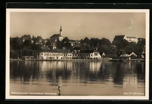 AK Starnberg, Seerestaurant Undosabad mit Uferpartie