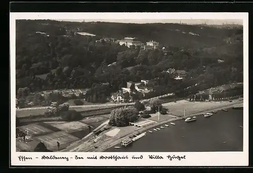 AK Essen-Baldeney, See mit Bootshaus und Villa Hügel