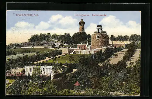 AK Brandenburg a. H., Kriegerdenkmal und Bismarckwarte