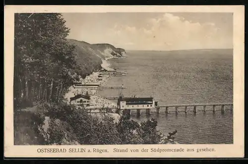 AK Sellin a. Rügen, Ostseebad, Strand von der Südpromenade aus