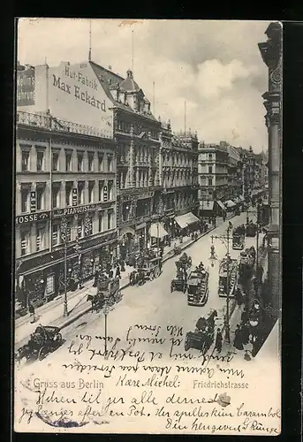 AK Berlin, Friedrichstrasse mit Geschäften