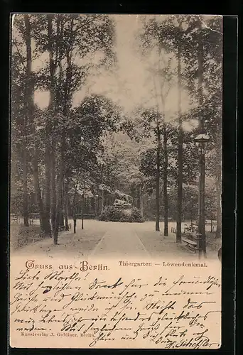 AK Berlin, Löwendenkmal im Tiergarten