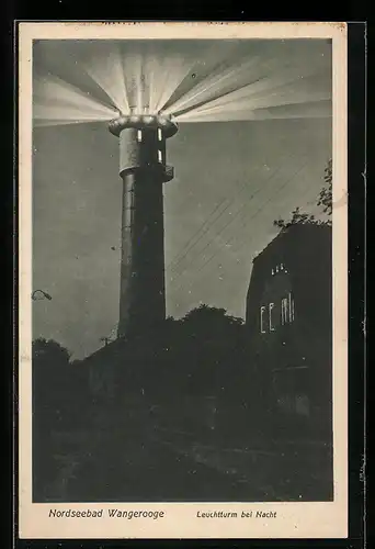 AK Wangerooge, Nordseebad, Leuchtturm bei Nacht