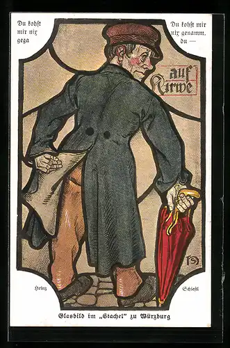 Künstler-AK Würzburg, Glasbild in der ältesten Weinstube Zum Stachel