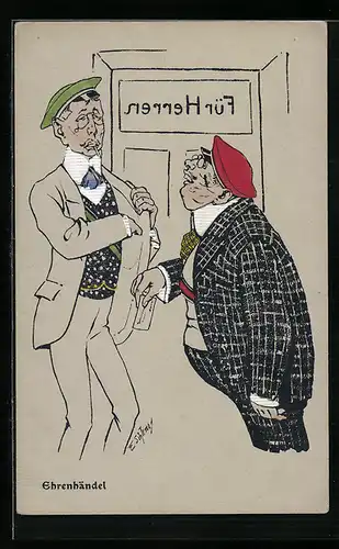 Künstler-AK Ernst Schlemo: Verbindungsstudenten beim Ehrenhändel