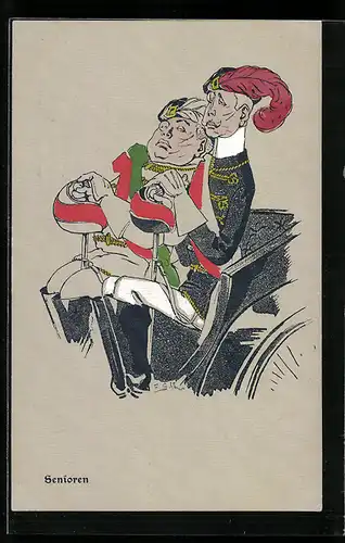 AK studentische Szene, Senioren, Herren in Uniform sitzen in Kutsche