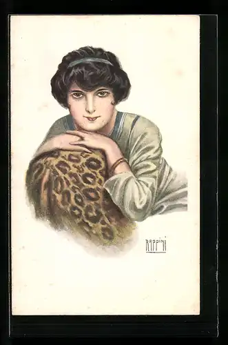 Künstler-AK sign. Rappini: Junge Frau stützt sich auf Lehne