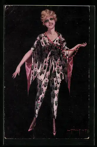 Künstler-AK sign. L. Peltier: Junge Frau im Hosenanzug