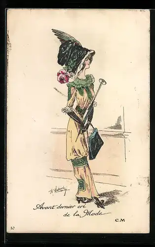 Künstler-AK sign. Roberty: Elegante Dame mit grossem Hut