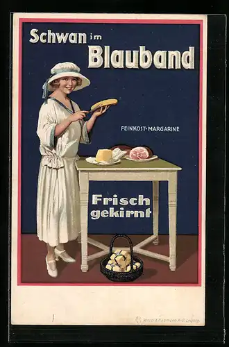 AK Schwan im Blauband, Feinkost-Margarine Reklame