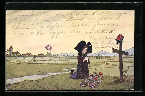 Künstler-AK Hansi: Alsatia, The Prayer of Alsatia, Betende Elsässerin
