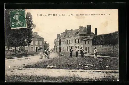 AK Airvault, La Place des Promenades et la route de la Gare