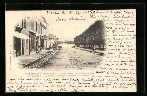 AK Saint-Maixent, La rue Gambetta et le Champ de foire