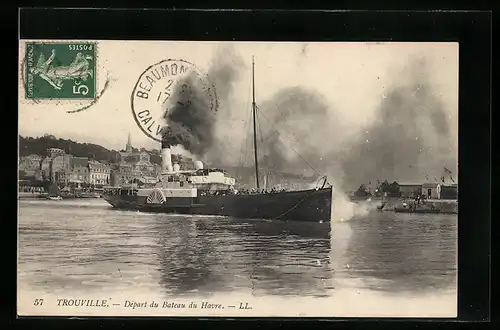 AK Trouville, Départ du Bateau du Havre