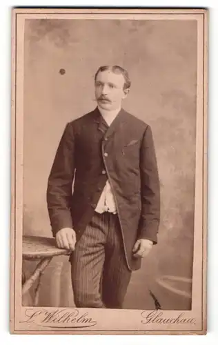 Fotografie L. Wilhelm, Glauchau, Portrait junger Herr im Anzug